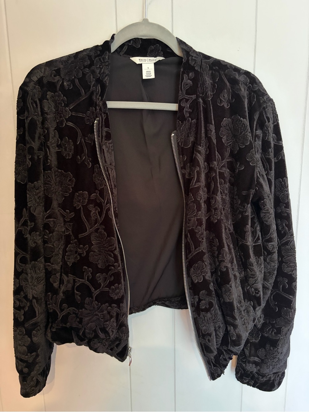 White House Black Market Black Floral Velvet Bomber Jacket